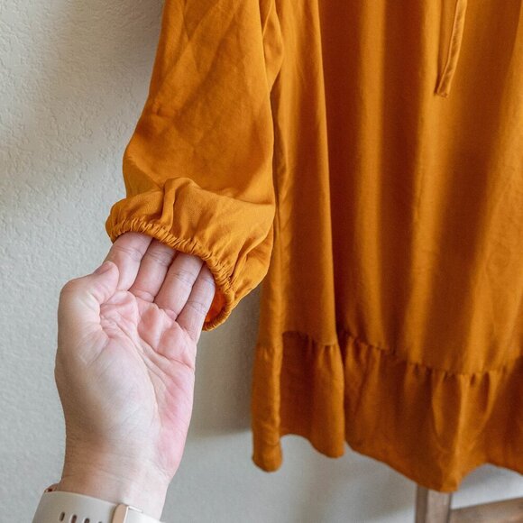 Old Navy 2 Pc Dress & Slip Set Sz M Golden Long Sleeve Satin Poet Sleeve Boho - Picture 6 of 8